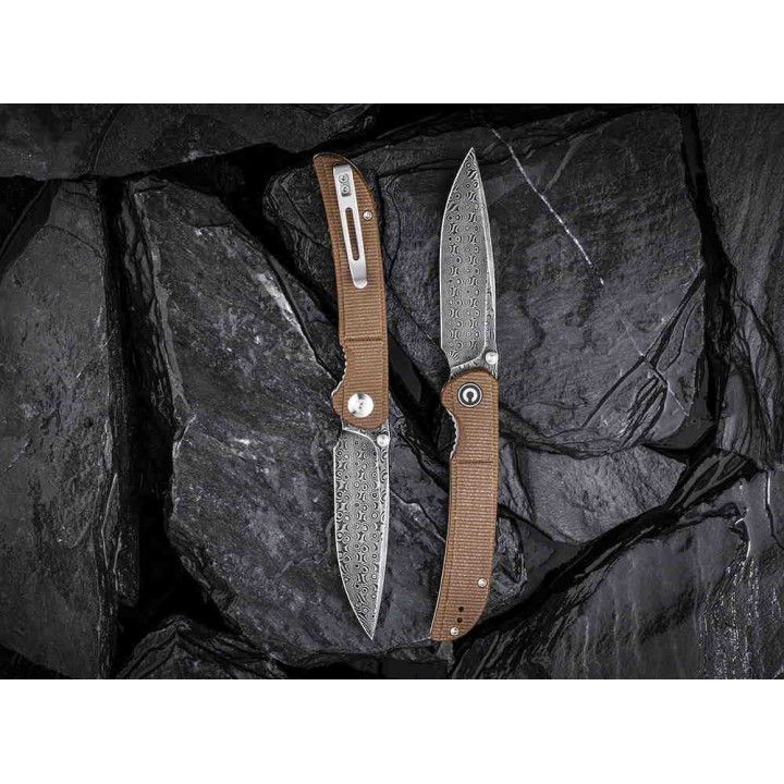 Couteau CIVIVI Imperium Damas Manche Brown Micarta IKBS Linerlock Clip CIVC2107DS1 - Livraison Gratuite