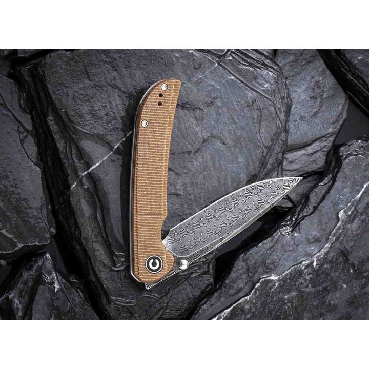 Couteau CIVIVI Imperium Damas Manche Brown Micarta IKBS Linerlock Clip CIVC2107DS1 - Livraison Gratuite