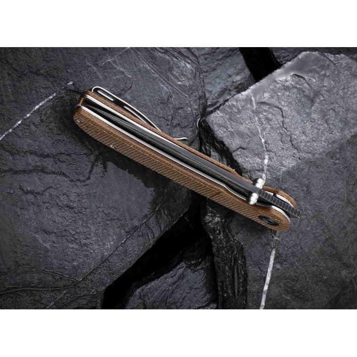 Couteau CIVIVI Imperium Damas Manche Brown Micarta IKBS Linerlock Clip CIVC2107DS1 - Livraison Gratuite