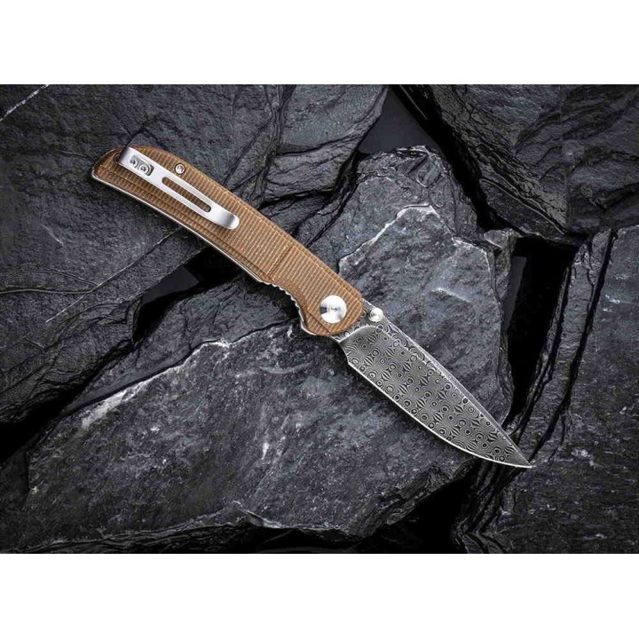 Couteau CIVIVI Imperium Damas Manche Brown Micarta IKBS Linerlock Clip CIVC2107DS1 - Livraison Gratuite