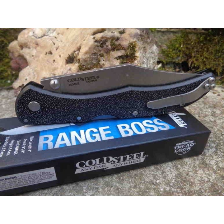 Couteau Cold Steel Range Boss Lame Acier 4034 Manche GRN Black Lockback Clip CS20KR5 - Livraison Gratuite