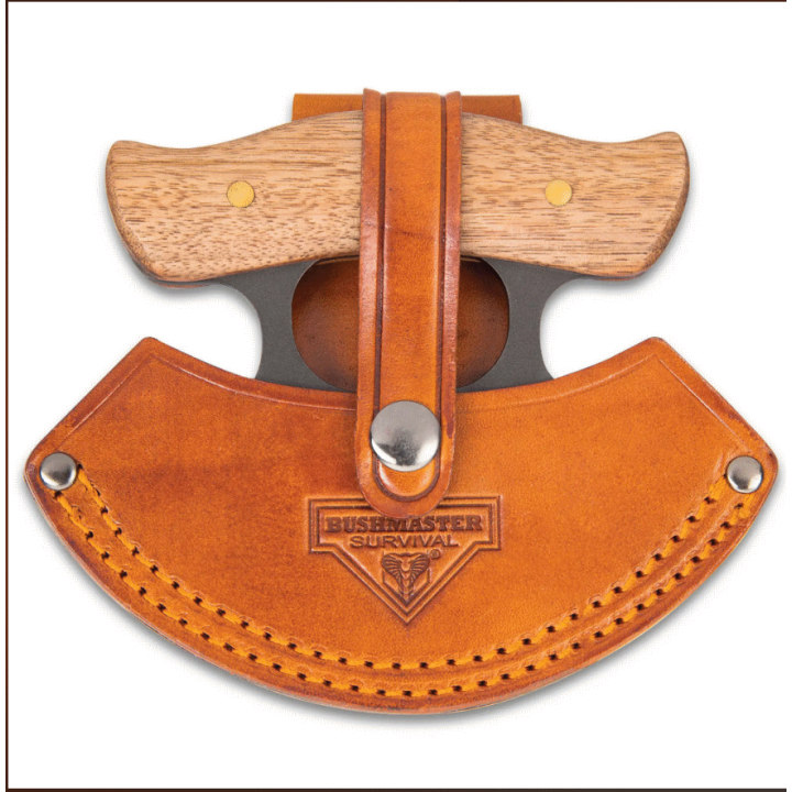 Couteau Bushmaster D'esquimau Ulu Inuit Lame Acier Carbone 1095 Manche Bois Etui Cuir UC3439 - Livraison Gratuite