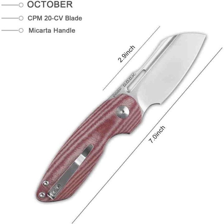 Couteau Kizer October Red Lame CPM-20CV Manche Micarta Linerlock Clip KIV3569A2 - Livraison Gratuite