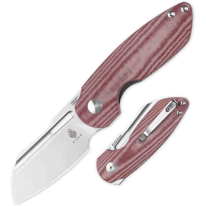 Couteau Kizer October Red Lame CPM-20CV Manche Micarta Linerlock Clip KIV3569A2 - Livraison Gratuite