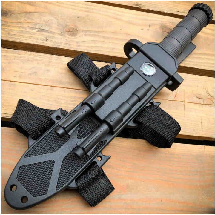 Couteau de Survie S-TEC Survival Lame Acier Inox Manche et Etui ABS Affuteur Boussole Sifflet STT22188BK2 - Livraison Gratuite