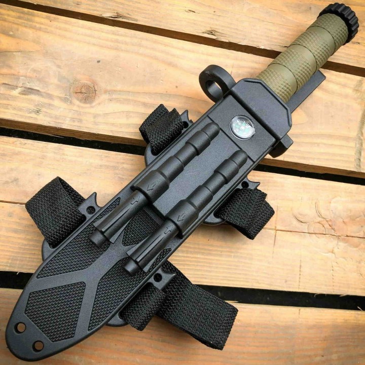 Couteau de Survie S-TEC Survival Lame Acier Inox Manche Etui ABS Affuteur Boussole Sifflet STT22188GN2 - Livraison Gratuite