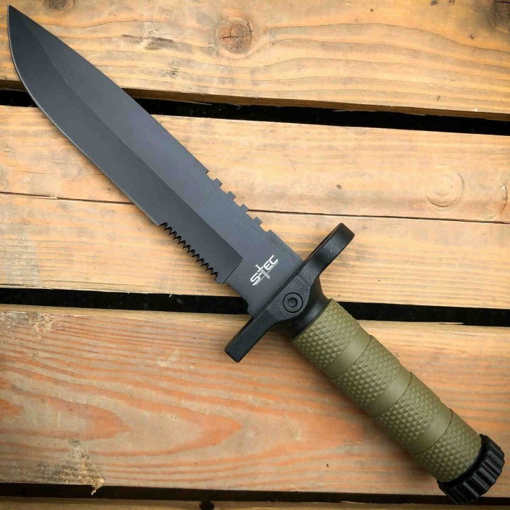 Couteau de Survie S-TEC Survival Lame Acier Inox Manche Etui ABS Affuteur Boussole Sifflet STT22188GN2 - Livraison Gratuite