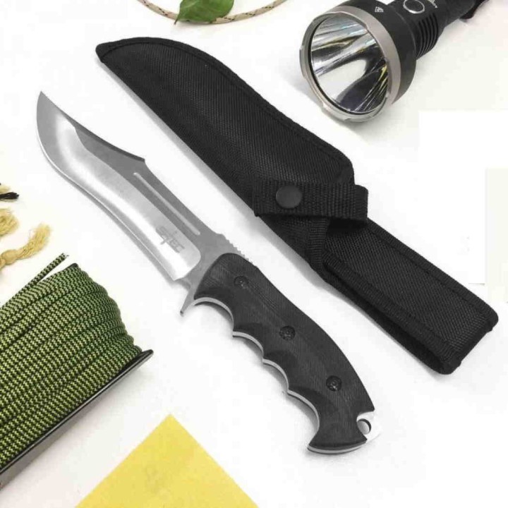 Couteau Bowie Chasseur d'Ours Lame Acier 440 Manche G10 Etui Nylon STT228522 - Livraison Gratuite