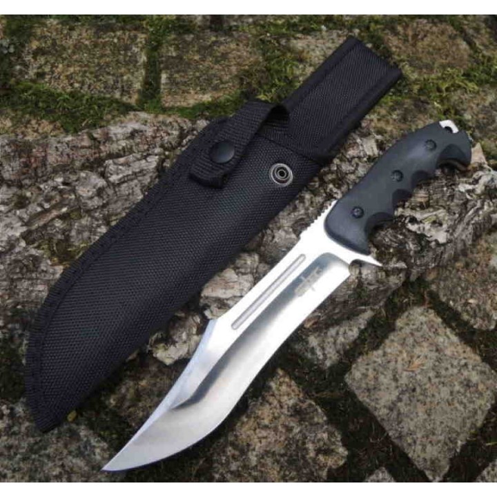 Couteau Bowie Chasseur d'Ours Lame Acier 440 Manche G10 Etui Nylon STT228522 - Livraison Gratuite