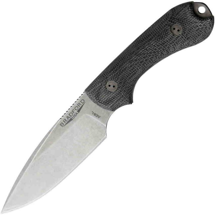 Couteau Bradford Knives Guardian 3 Lame Acier AEB-L Manche Black Micarta Etui Cuir Made USA BRAD3FE101A - Livraison Gratuite