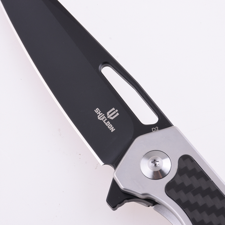 Couteau Shieldon Barraskewda Black Lame D2 Manche FCarbone IKBS Framelock Etui Nylon SHI9042S1B - Livraison Gratuite