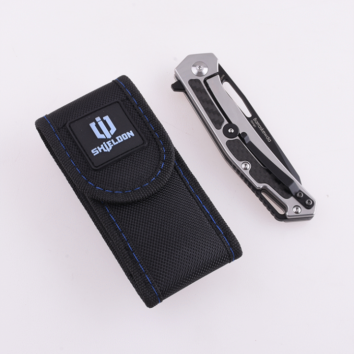 Couteau Shieldon Barraskewda Black Lame D2 Manche FCarbone IKBS Framelock Etui Nylon SHI9042S1B - Livraison Gratuite
