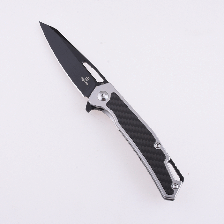 Couteau Shieldon Barraskewda Black Lame D2 Manche FCarbone IKBS Framelock Etui Nylon SHI9042S1B - Livraison Gratuite