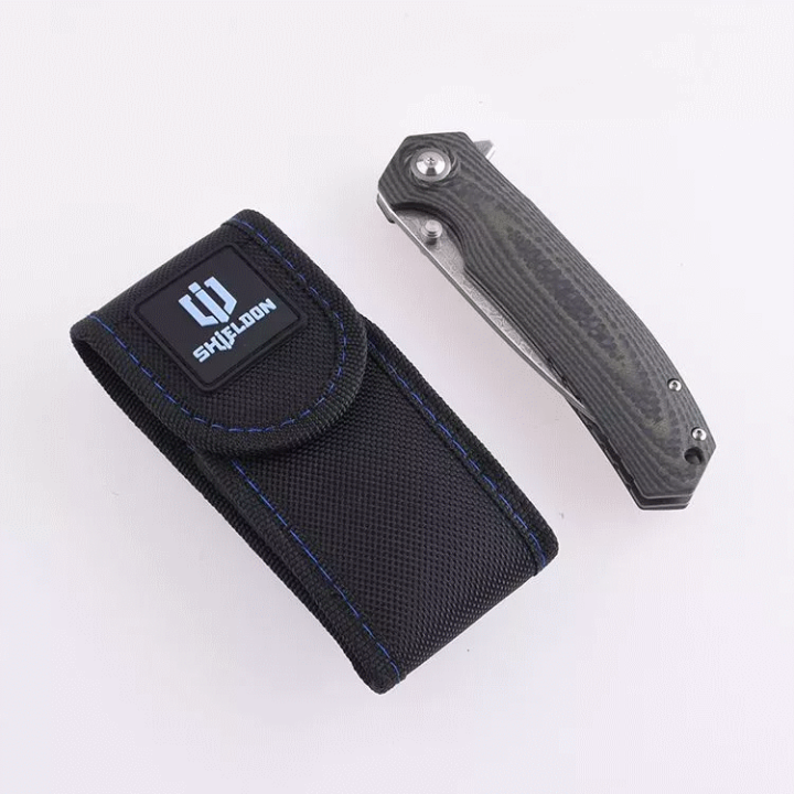 Couteau Shieldon Charkos Damas Lame 67 Couches Manche G10 IKBS Linerlock Clip Etui Nylon SHI7092D - Livraison Gratuite