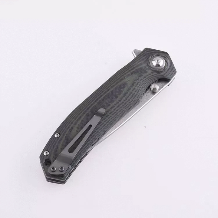 Couteau Shieldon Charkos Damas Lame 67 Couches Manche G10 IKBS Linerlock Clip Etui Nylon SHI7092D - Livraison Gratuite