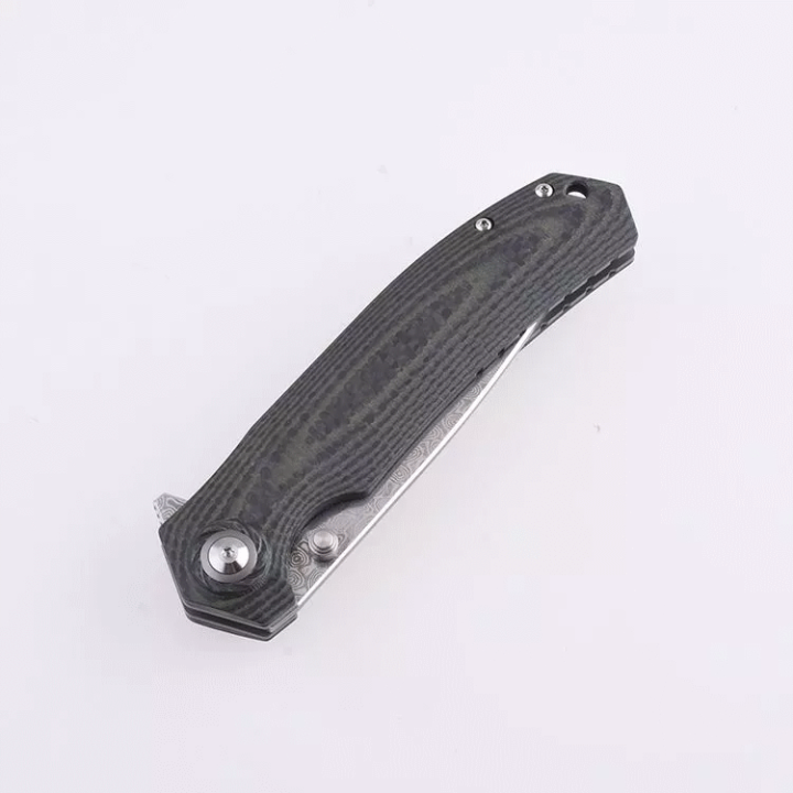 Couteau Shieldon Charkos Damas Lame 67 Couches Manche G10 IKBS Linerlock Clip Etui Nylon SHI7092D - Livraison Gratuite