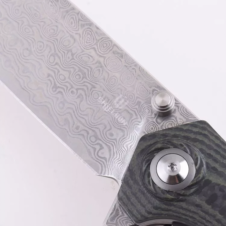 Couteau Shieldon Charkos Damas Lame 67 Couches Manche G10 IKBS Linerlock Clip Etui Nylon SHI7092D - Livraison Gratuite