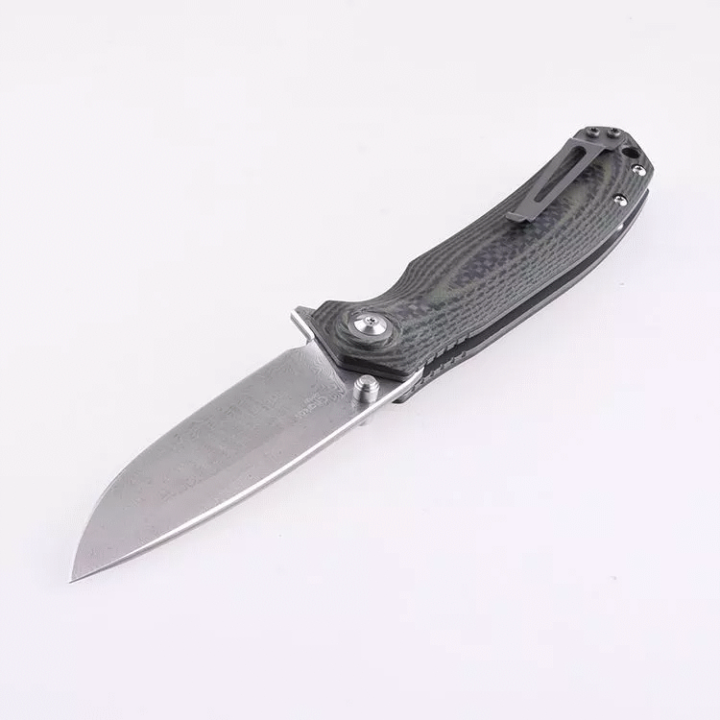 Couteau Shieldon Charkos Damas Lame 67 Couches Manche G10 IKBS Linerlock Clip Etui Nylon SHI7092D - Livraison Gratuite