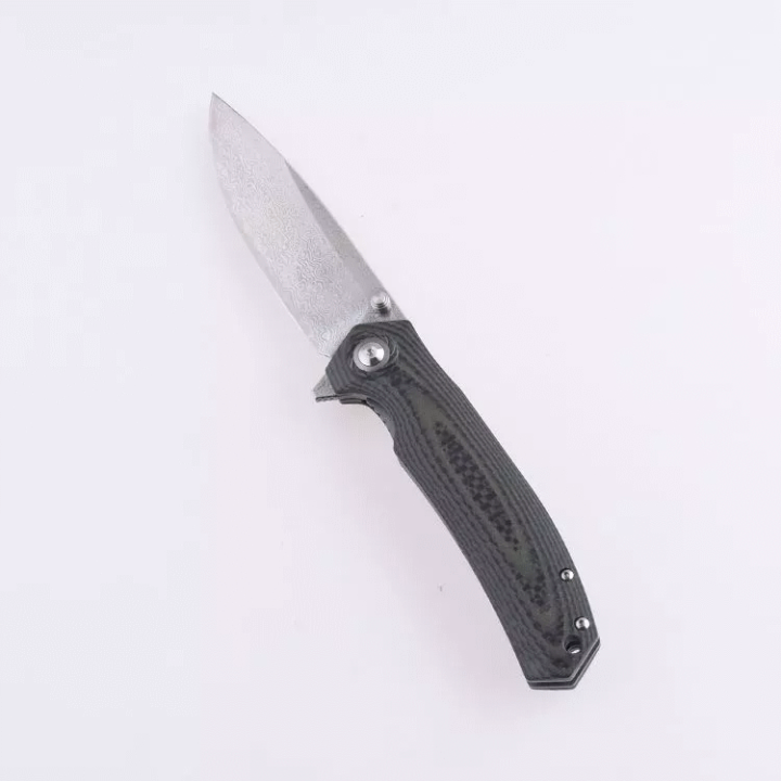 Couteau Shieldon Charkos Damas Lame 67 Couches Manche G10 IKBS Linerlock Clip Etui Nylon SHI7092D - Livraison Gratuite