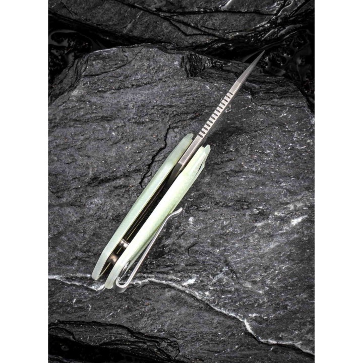 Couteau Civivi Ki-V Detent Lock Translucent Jade Lame Acier 9Cr18MoV Manche G10 IKBS Clip CIVC2108A - Livraison Gratuite