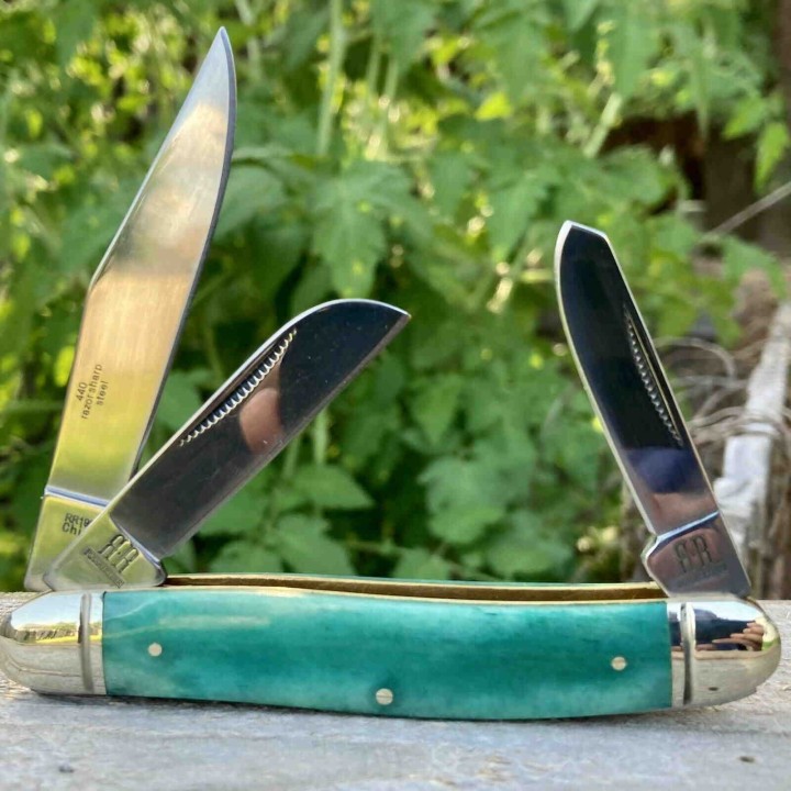 Couteau Rough Rider Stockman Blue Bone Manche Os Lames Acier 440 RR1954 - Livraison Gratuite