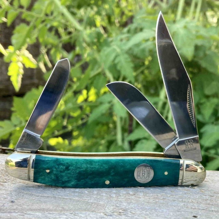 Couteau Rough Rider Stockman Blue Bone Manche Os Lames Acier 440 RR1954 - Livraison Gratuite