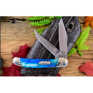 Couteau Rough Rider Copperhead Blue Bone Manche Os Lames Acier 440 RR2288 - Livraison Gratuite