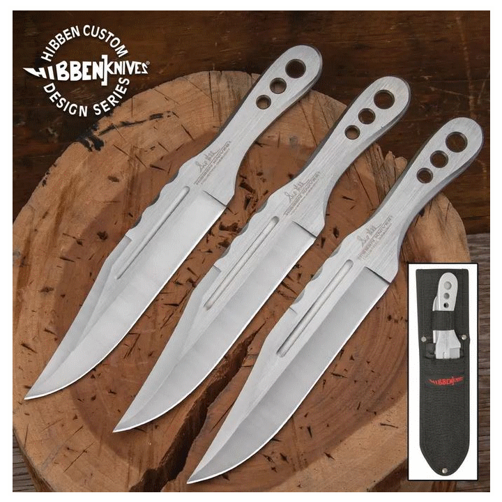 Couteaux de Lancer Hibben Triple Set Throwing Clip Point Acier 3Cr13 Etui Nylon GH5106 - Livraison Gratuite