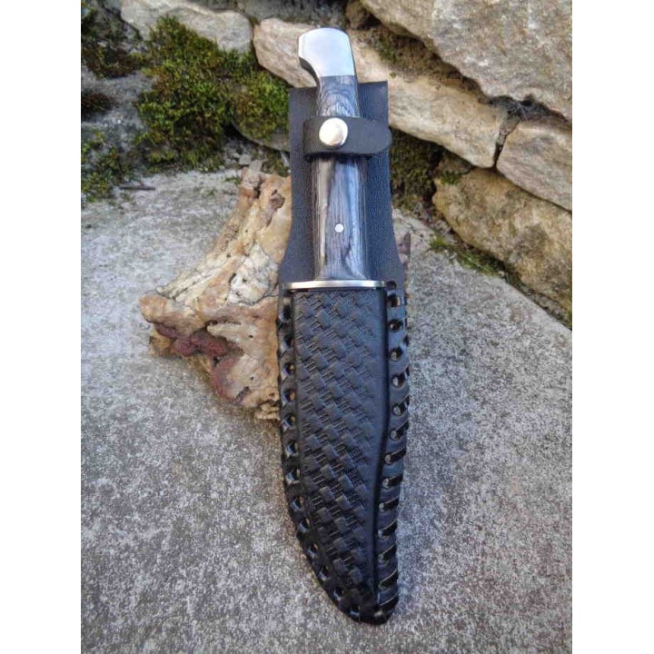 Lot de 3 Couteau de Chasse Bowie Lame Acier 2Cr13 Garde Etui Simili Cuir Manche Bois PA203204 - Livraison Gratuite