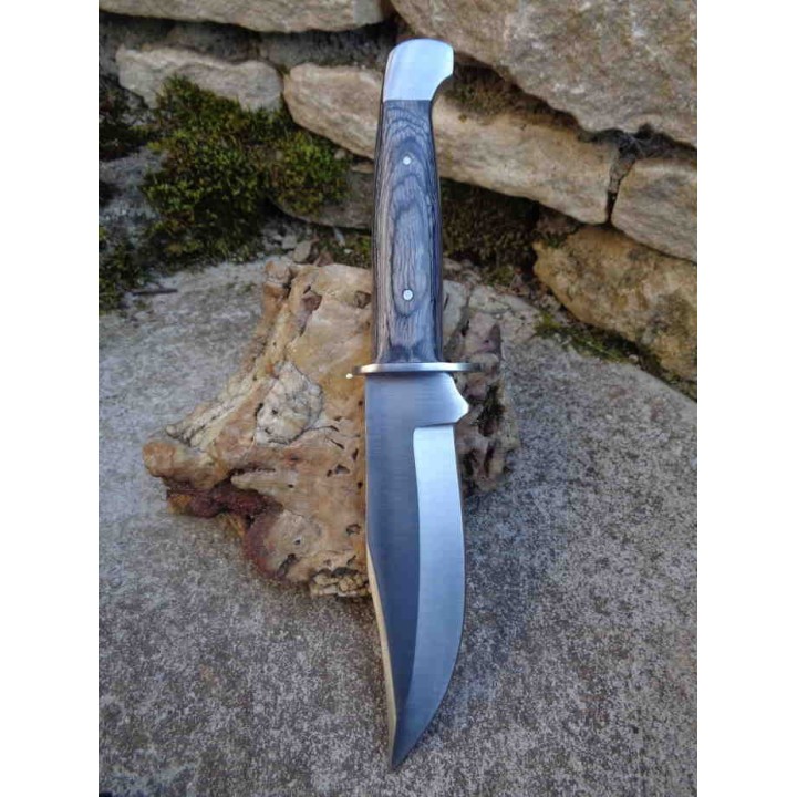 Lot de 3 Couteau de Chasse Bowie Lame Acier 2Cr13 Garde Etui Simili Cuir Manche Bois PA203204 - Livraison Gratuite
