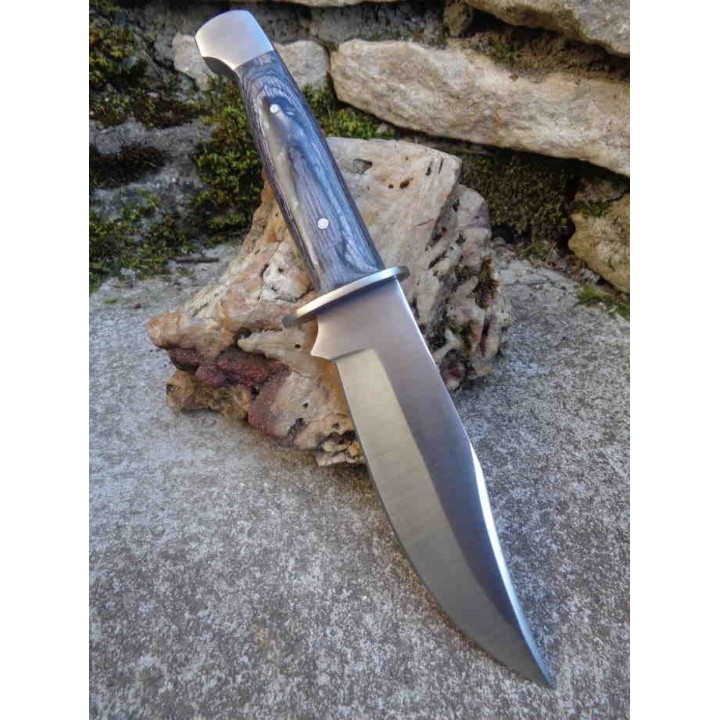 Lot de 3 Couteau de Chasse Bowie Lame Acier 2Cr13 Garde Etui Simili Cuir Manche Bois PA203204 - Livraison Gratuite