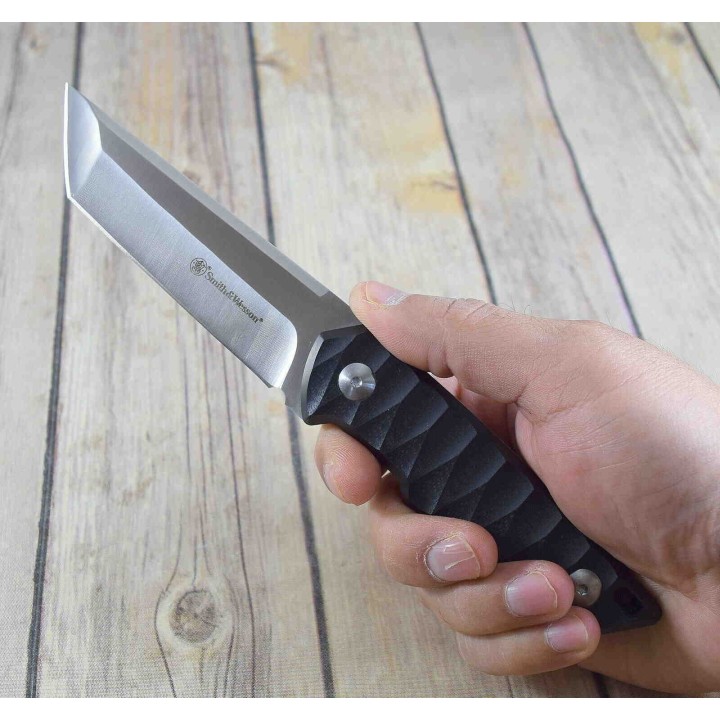 Couteau Tactical Smith&Wesson 24/7 Tanto Lame 8Cr13MoV Manche G10 Etui Nylon SW1147099 - Livraison Gratuite