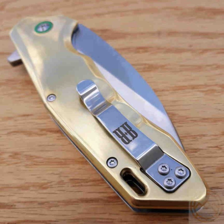 Couteau Rough Ryder Brass Lame Acier D2 Manche Laiton Linerlock Clip RR2179 - Livraison Gratuite