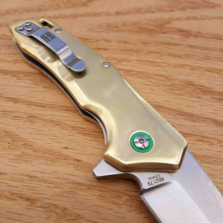 Couteau Rough Ryder Brass Lame Acier D2 Manche Laiton Linerlock Clip RR2179 - Livraison Gratuite