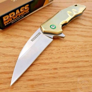 Couteau Rough Ryder Brass Lame Acier D2 Manche Laiton Linerlock Clip RR2179 - Livraison Gratuite