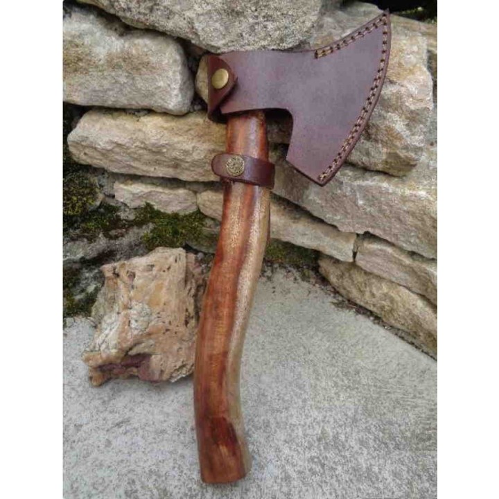 Hache De Viking Tomahawk Lame Acier Carbone Manche Bois Etui Cuir VIK01 - Livraison Gratuite