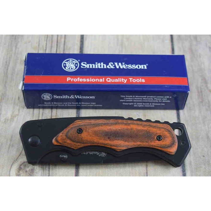 Couteau Smith&Wesson Gentleman Lame 8Cr13MoV Manche Bois Framelock Clip SW1147091 - Livraison Gratuite