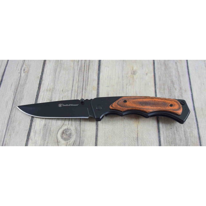 Couteau Smith&Wesson Gentleman Lame 8Cr13MoV Manche Bois Framelock Clip SW1147091 - Livraison Gratuite