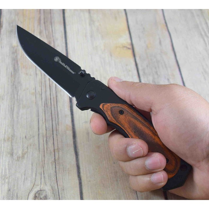 Couteau Smith&Wesson Gentleman Lame 8Cr13MoV Manche Bois Framelock Clip SW1147091 - Livraison Gratuite