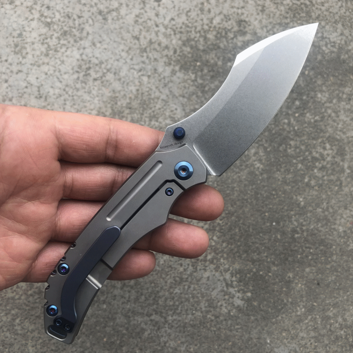 Couteau Kansept Pelican BLue Lame Acier CPM-S35VN Manche Titane IKBS Framelock Clip K1018A3 - Livraison Gratuite