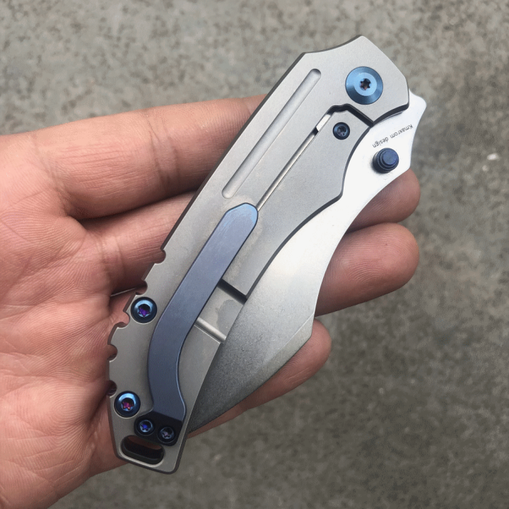 Couteau Kansept Pelican BLue Lame Acier CPM-S35VN Manche Titane IKBS Framelock Clip K1018A3 - Livraison Gratuite