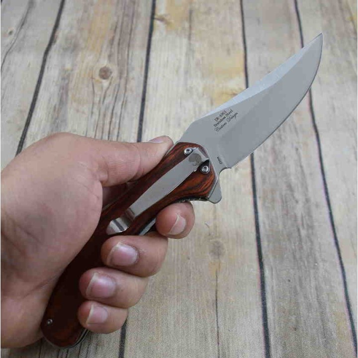 Couteau ELK RIDGE A/O Lame Acier 3Cr13 Manche Bois Linerlock Clip ERA961BR - Livraison Gratuite