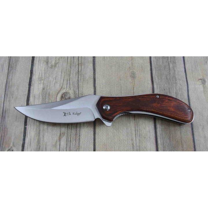 Couteau ELK RIDGE A/O Lame Acier 3Cr13 Manche Bois Linerlock Clip ERA961BR - Livraison Gratuite