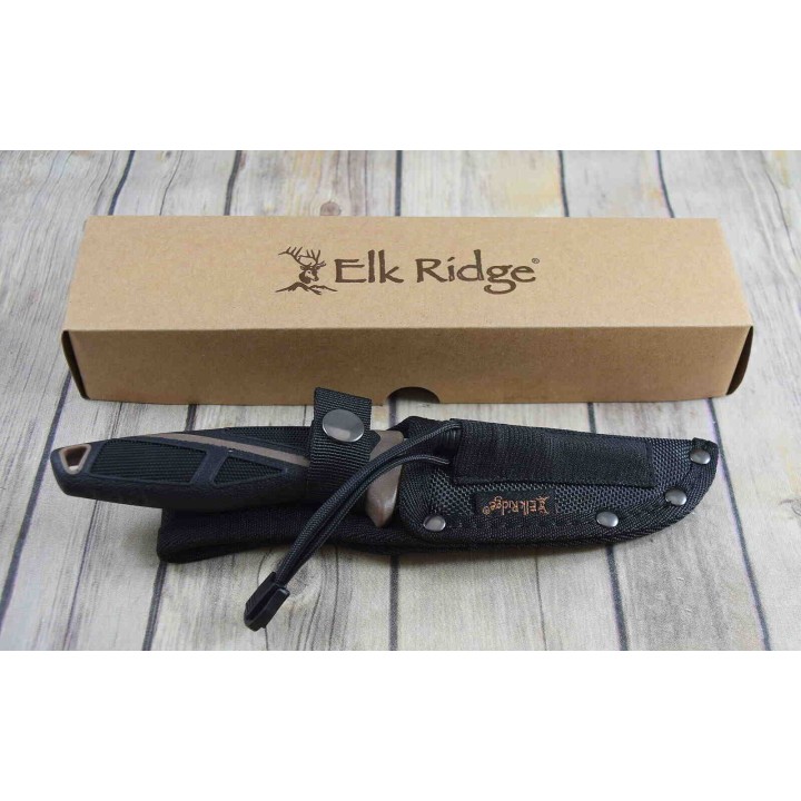 Couteau de Survie Elk Ridge Lame Acier 3Cr13 Manche FRN Etui Nylon Allume Feu ER20023BR - Livraison Gratuite