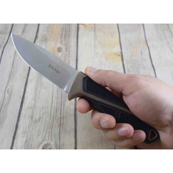 Couteau de Survie Elk Ridge Lame Acier 3Cr13 Manche FRN Etui Nylon Allume Feu ER20023BR - Livraison Gratuite