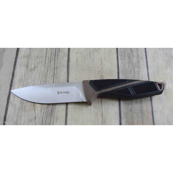 Couteau de Survie Elk Ridge Lame Acier 3Cr13 Manche FRN Etui Nylon Allume Feu ER20023BR - Livraison Gratuite