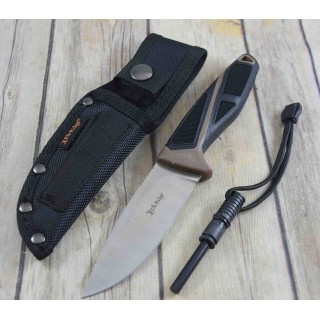 Couteau de Survie Elk Ridge Lame Acier 3Cr13 Manche FRN Etui Nylon Allume Feu ER20023BR - Livraison Gratuite