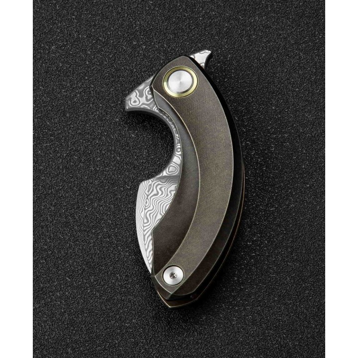 BTKT2103J Bestech Knives Strelit Damascus Blade Bronze Titanium Handle Framelock Clip – Livraison Gratuite