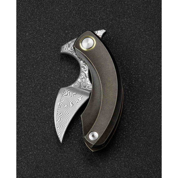 BTKT2103J Bestech Knives Strelit Damascus Blade Bronze Titanium Handle Framelock Clip – Livraison Gratuite