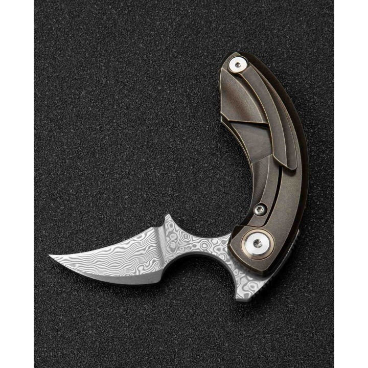 BTKT2103J Bestech Knives Strelit Damascus Blade Bronze Titanium Handle Framelock Clip – Livraison Gratuite
